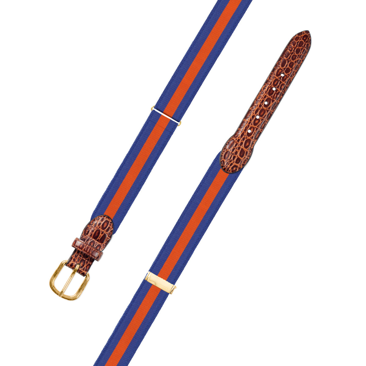 Adjustable Blue &amp; Orange Grosgrain Belt with Embossed Calf Tabs