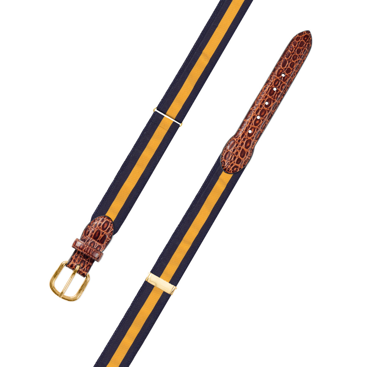 Adjustable Navy &amp; Maize Yellow Grosgrain Belt with Embossed Calf Tabs