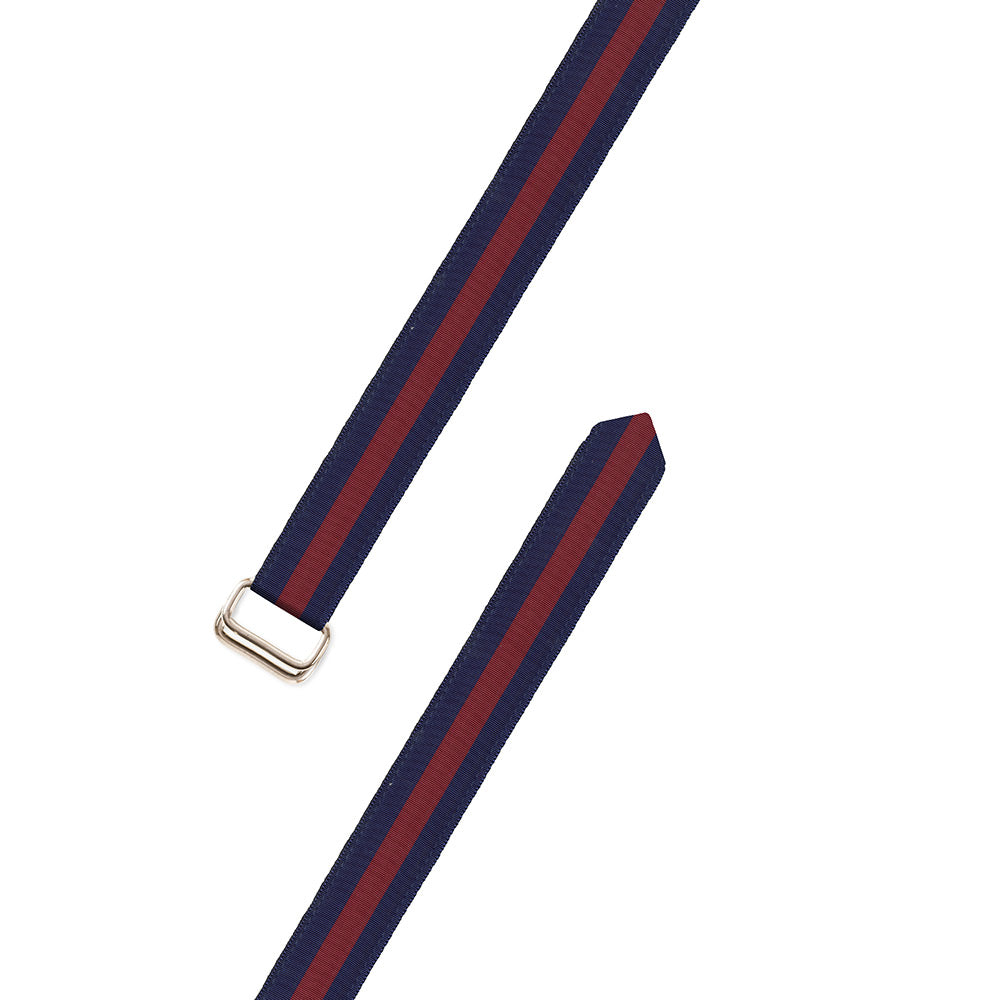 Navy &amp; Burgundy Grosgrain Ribbon D-Ring Belt