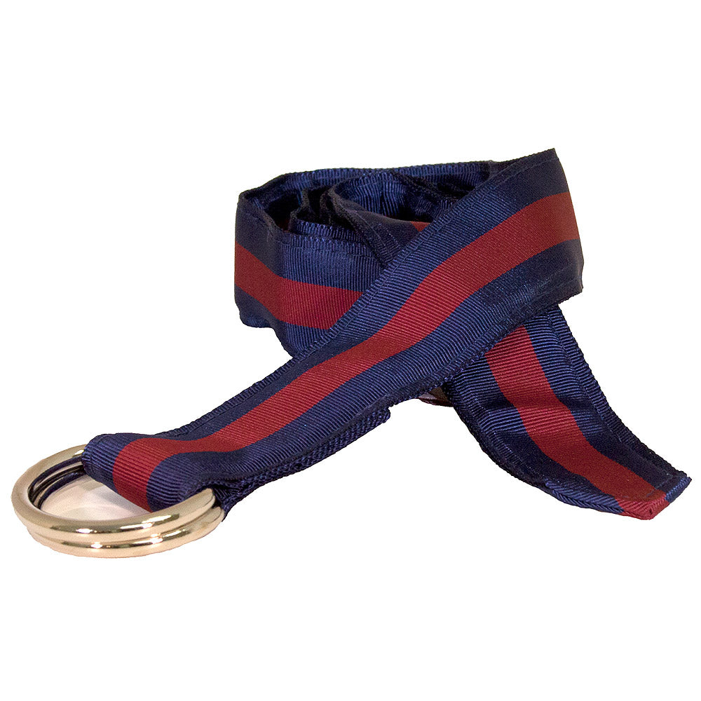 Navy &amp; Burgundy Grosgrain Ribbon D-Ring Belt