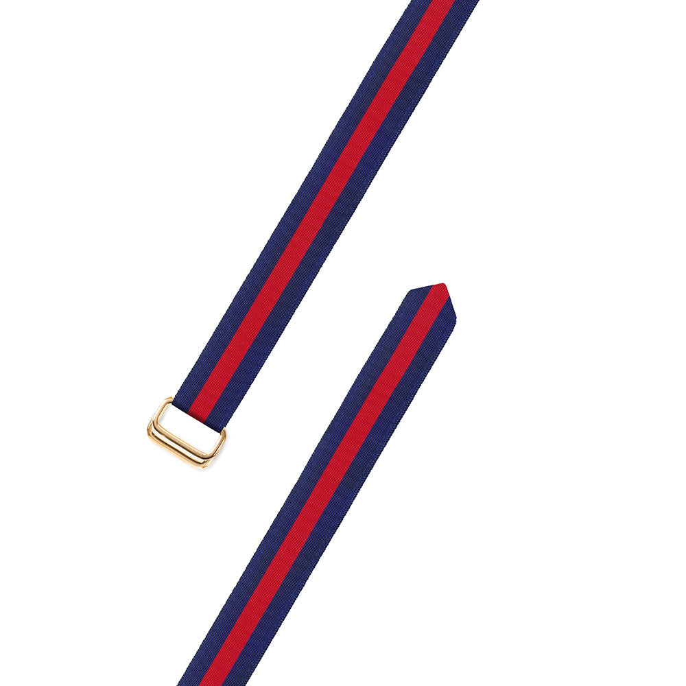 Red on Navy Grosgrain Ribbon D-Ring Belt