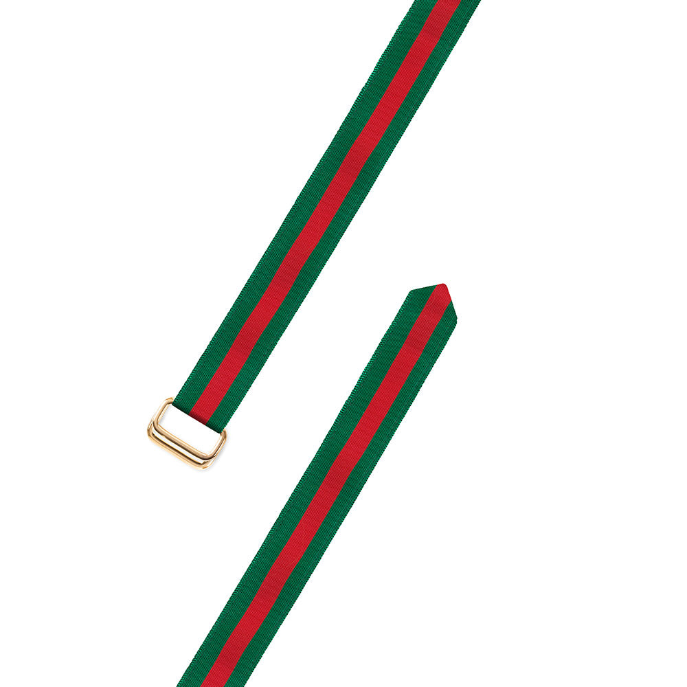 Forest Green &amp; Red Grosgrain Ribbon D-Ring Belt