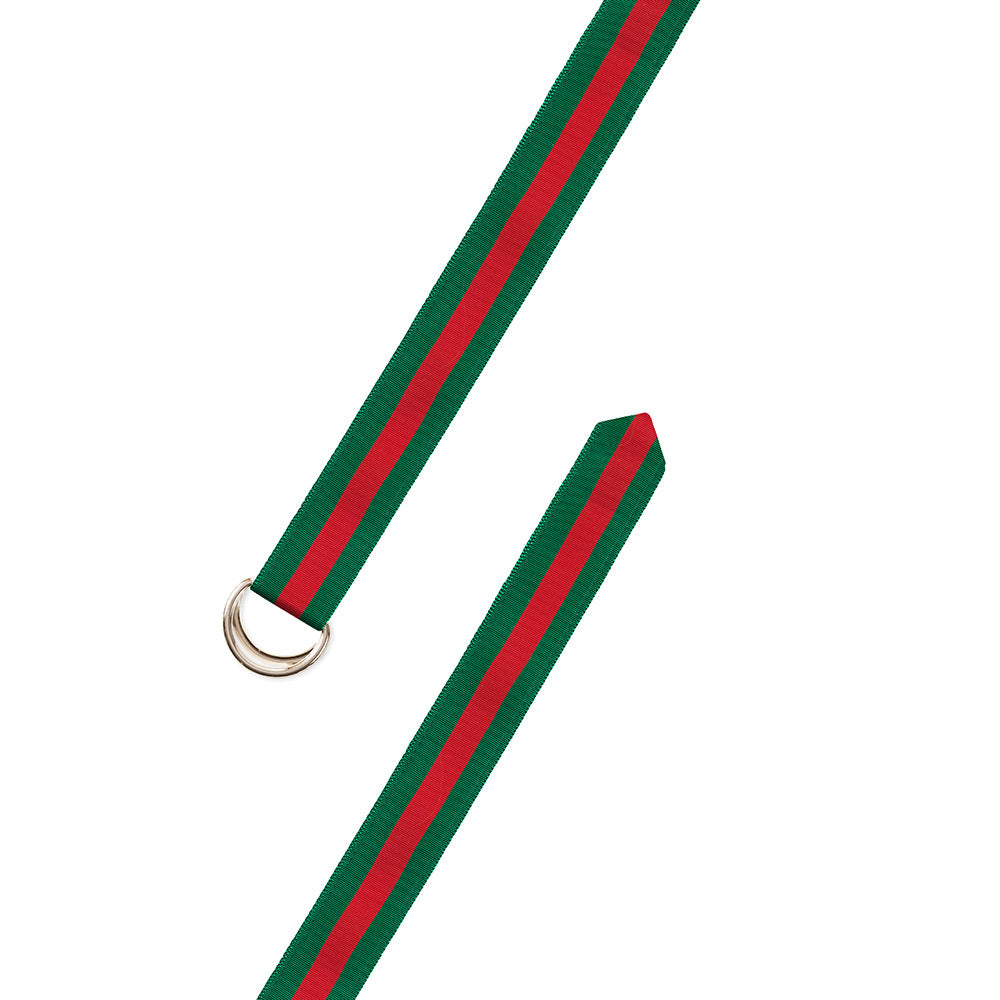 Forest Green &amp; Red Grosgrain Ribbon D-Ring Belt
