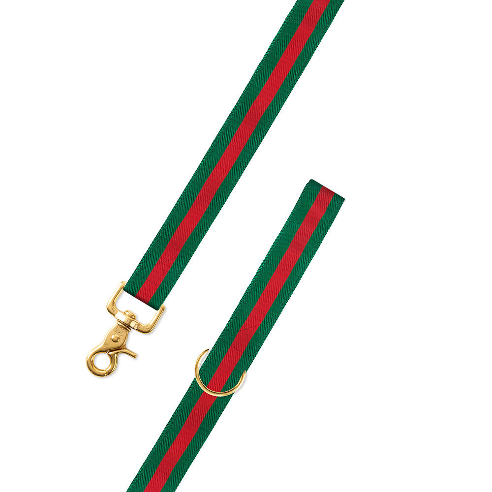 Forest Green &amp; Red Grosgrain Ribbon Dog Leash