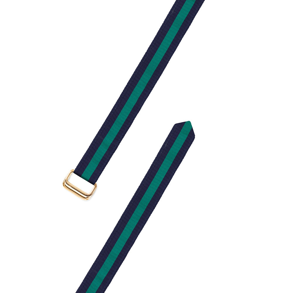 Navy &amp; Green Grosgrain Ribbon D-Ring Belt
