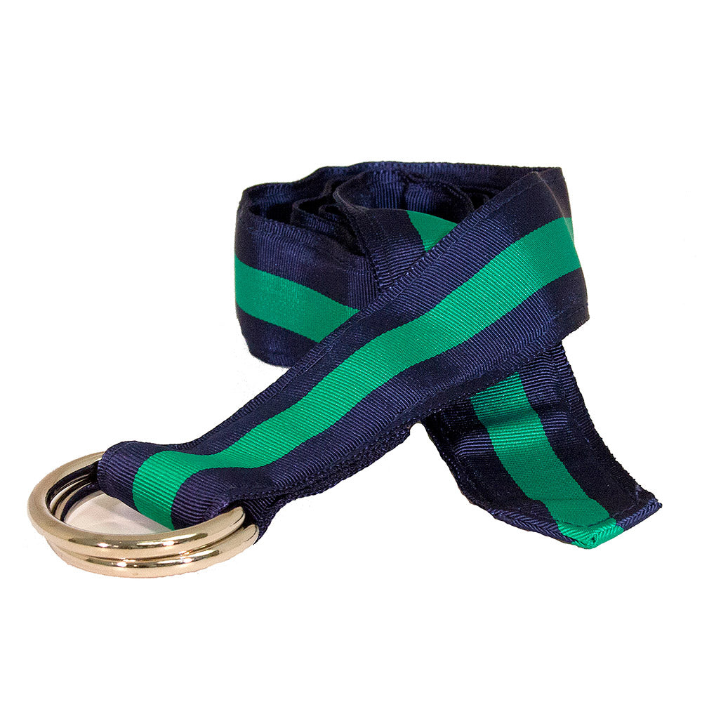 Navy &amp; Green Grosgrain Ribbon D-Ring Belt