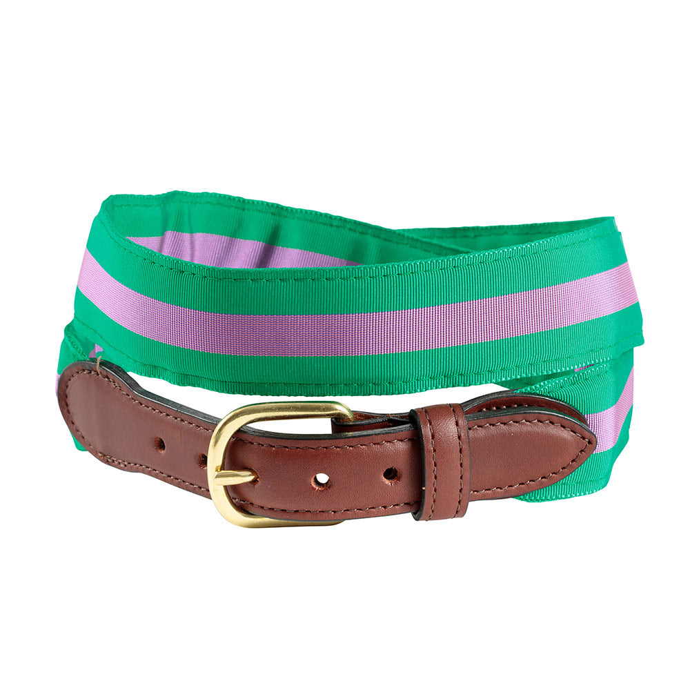 Green &amp; Purple Grosgrain Ribbon Leather Tab Belt