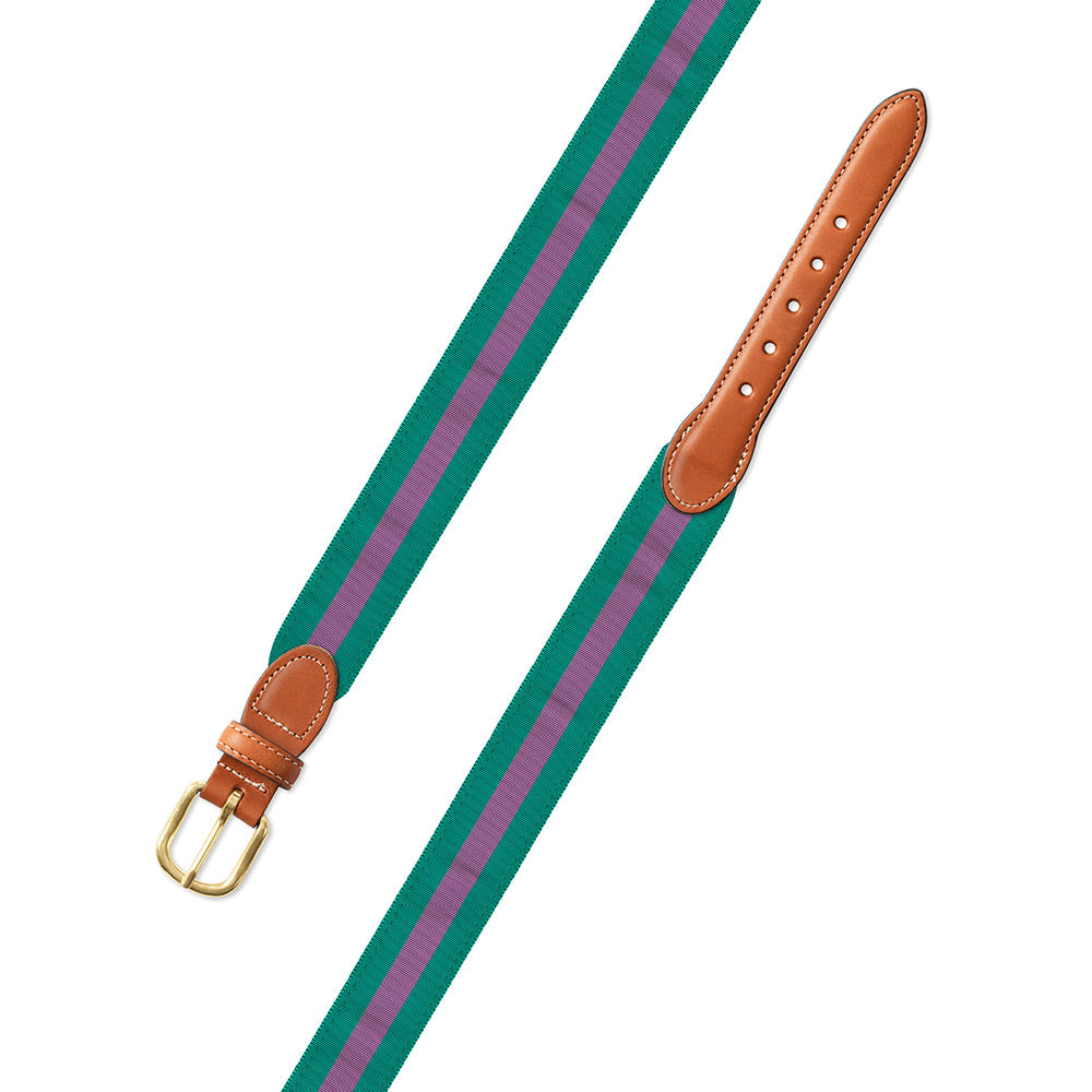 Green &amp; Purple Grosgrain Ribbon Leather Tab Belt