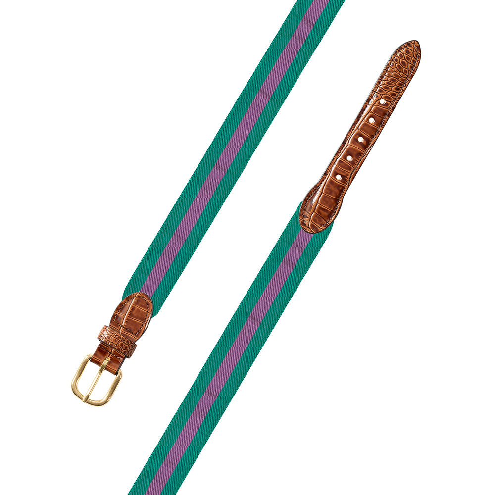 Green &amp; Purple Grosgrain Ribbon Leather Tab Belt