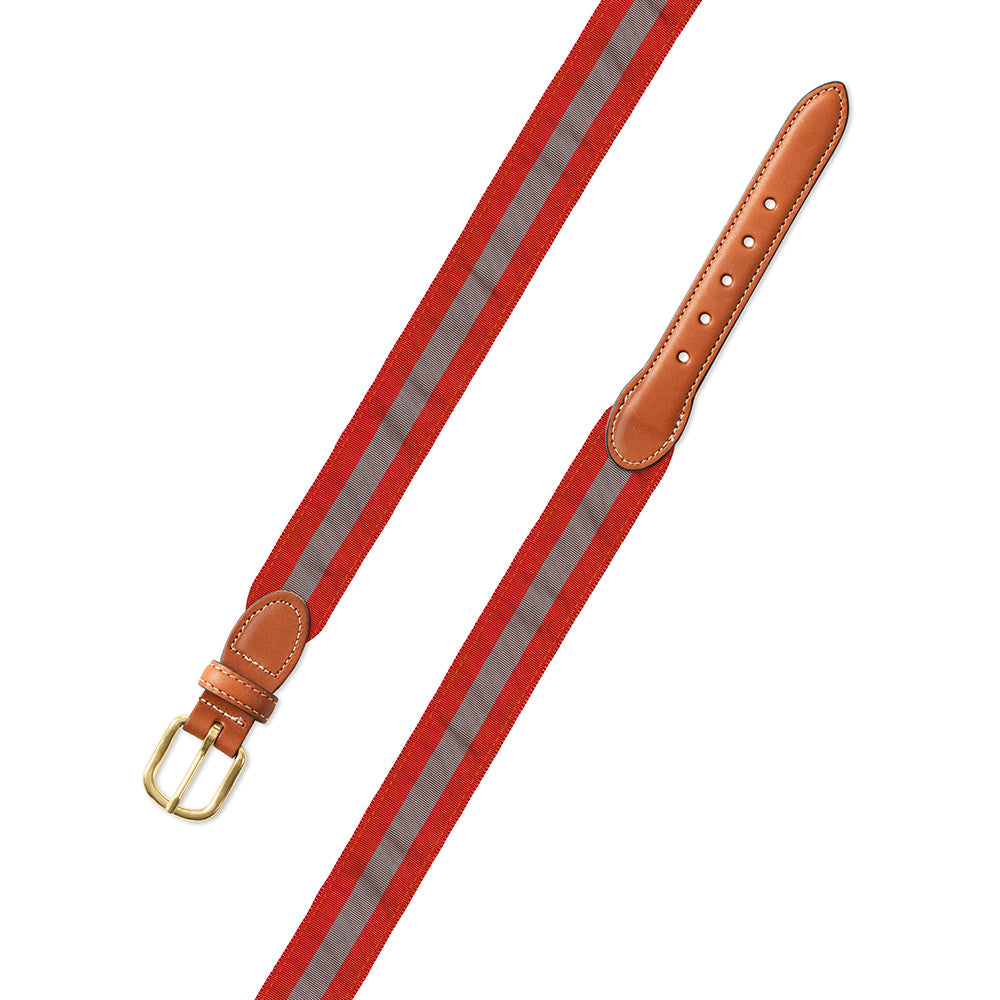 Orange &amp; Grey Grosgrain Ribbon Leather Tab Belt