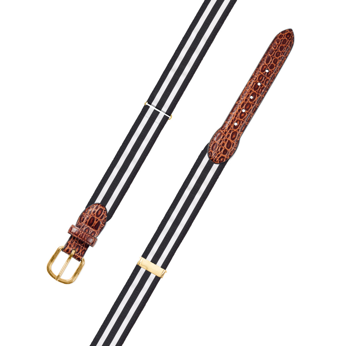 Adjustable Black &amp; White Grosgrain Belt with Embossed Calf Tabs