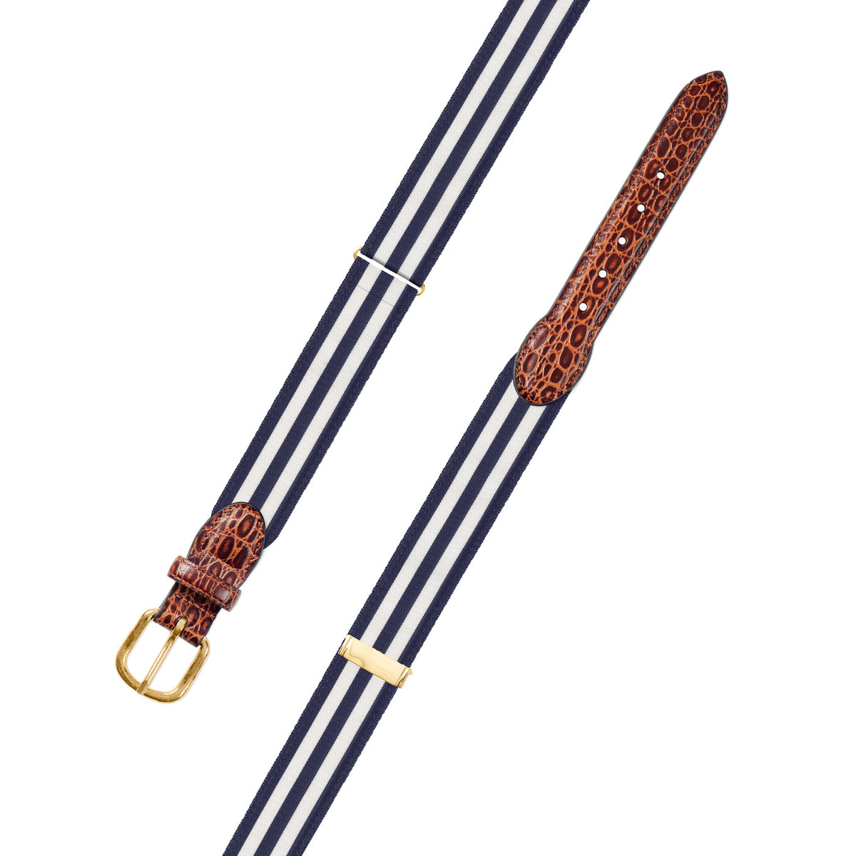 Adjustable Navy &amp; White Grosgrain Belt with Embossed Calf Tabs