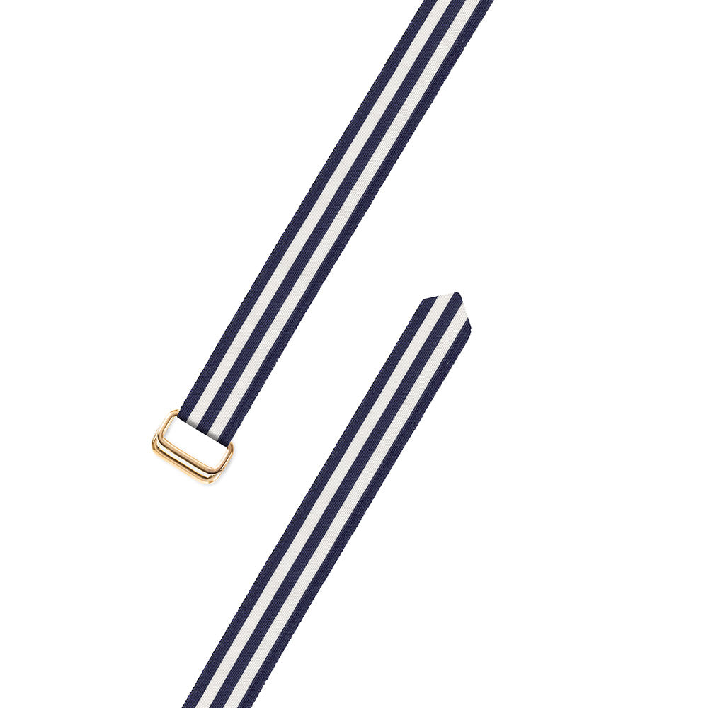 Navy &amp; White Grosgrain Ribbon D-Ring Belt