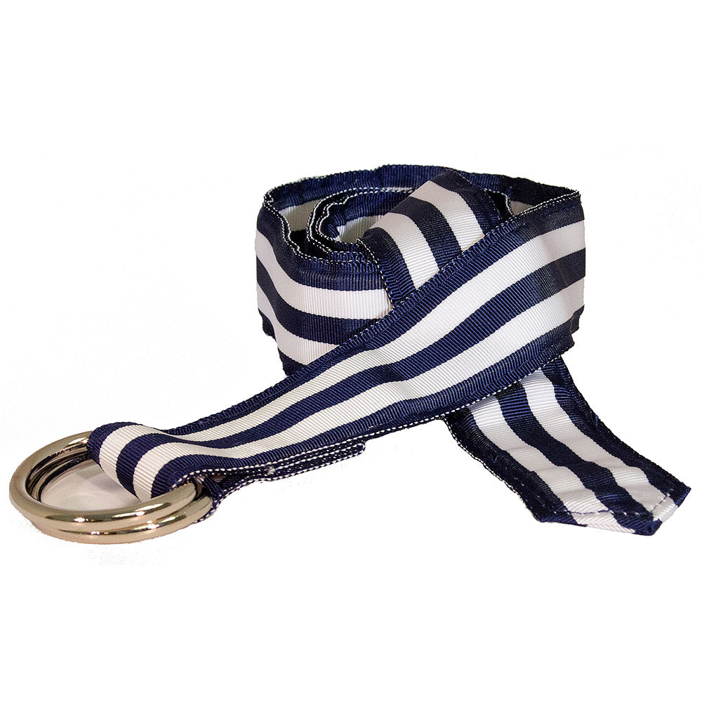 Navy &amp; White Grosgrain Ribbon D-Ring Belt