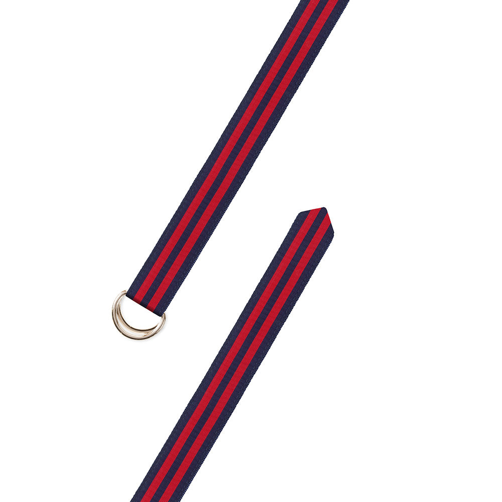 Navy &amp; Red Grosgrain Ribbon D-Ring Belt