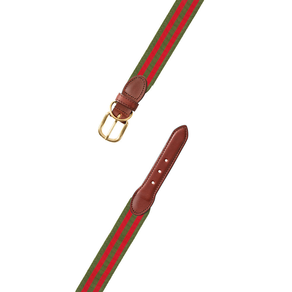 Olive &amp; Red Grosgrain Ribbon Dog Collar
