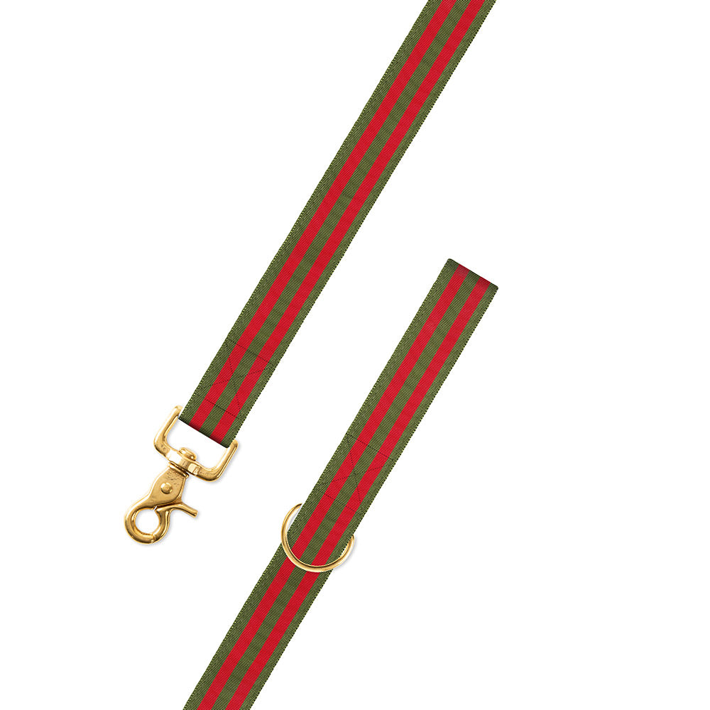 Olive &amp; Red Grosgrain Ribbon Dog Leash