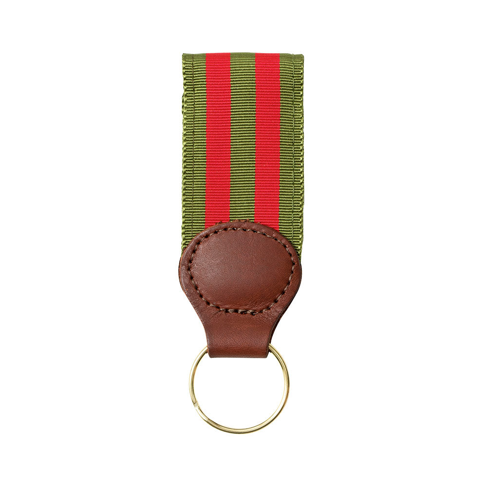 Olive &amp; Red Grosgrain Ribbon Key Fob