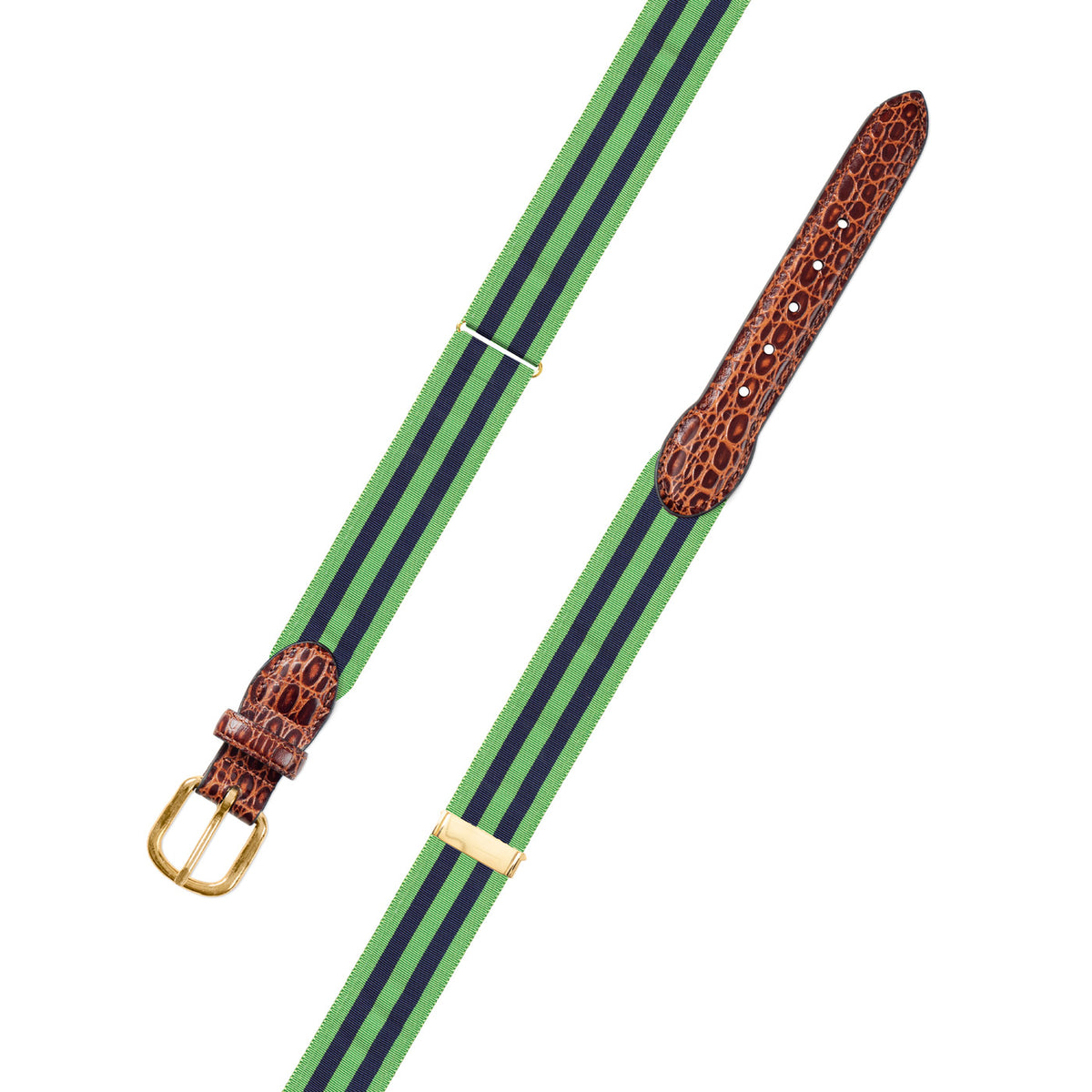 Adjustable Lime Green &amp; Navy Grosgrain Belt with Embossed Calf Tabs