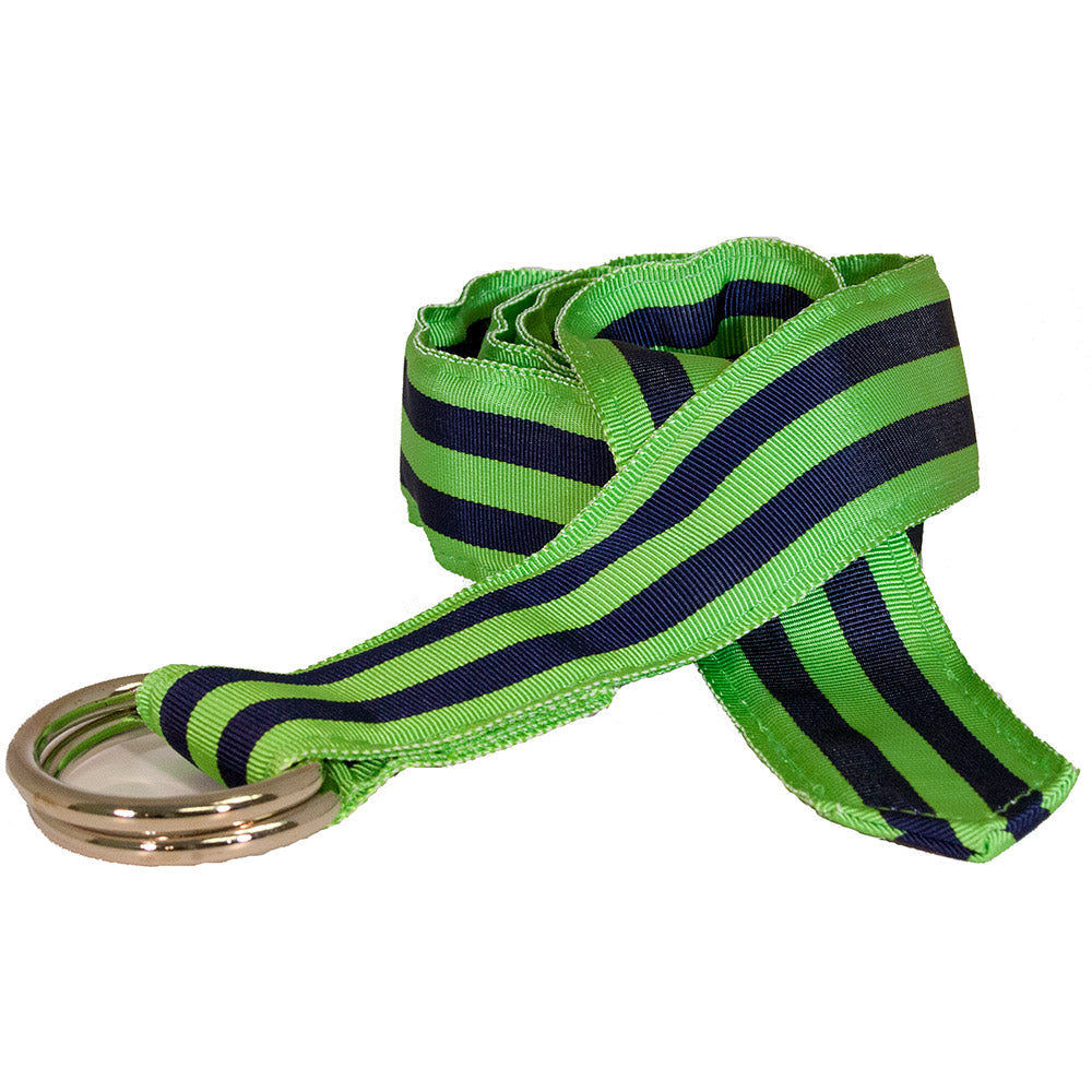 Lime Green &amp; Navy Grosgrain Ribbon D-Ring Belt