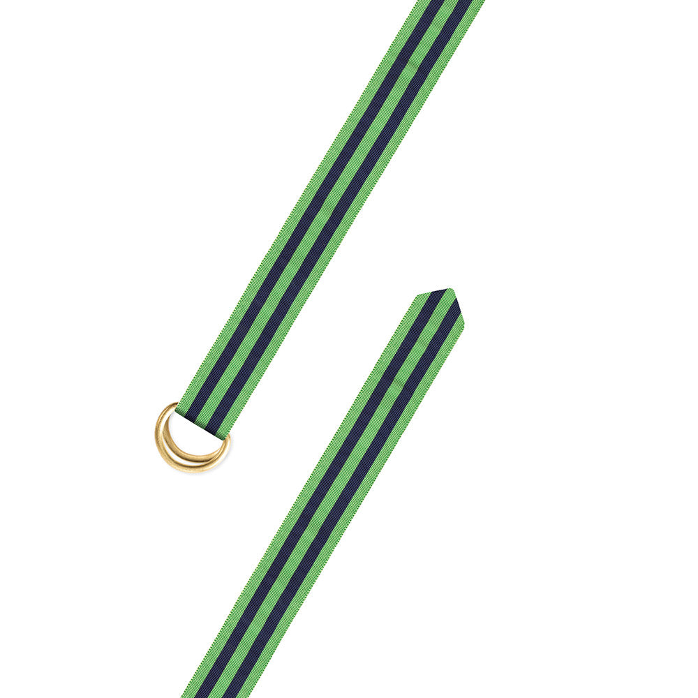 Lime Green &amp; Navy Grosgrain Ribbon D-Ring Belt