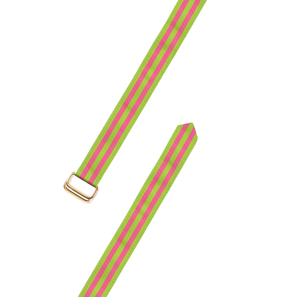 Grass Green &amp; Pink Grosgrain Ribbon D-Ring Belt