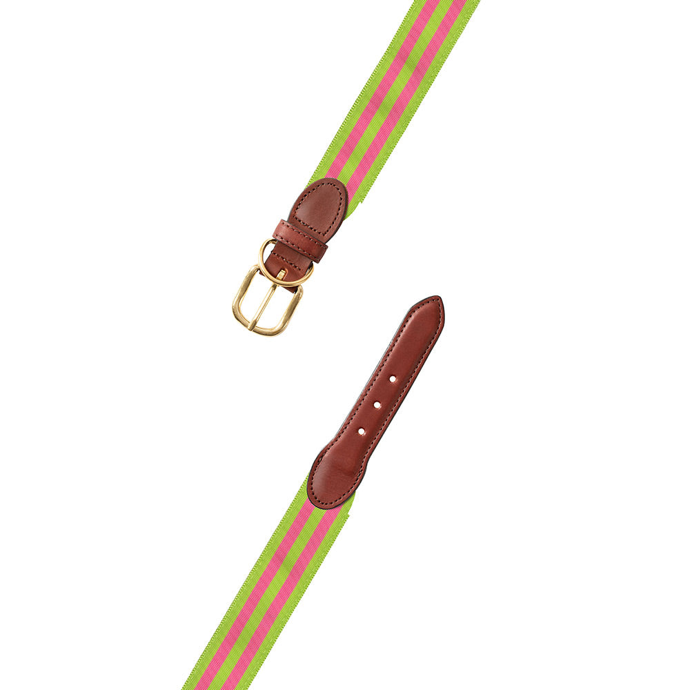 Grass Green &amp; Pink Grosgrain Ribbon Dog Collar