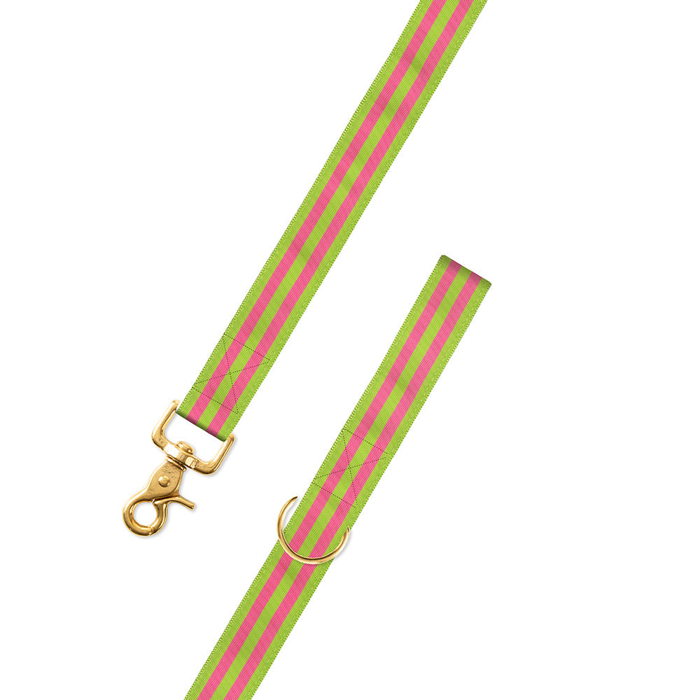 Grass Green &amp; Pink Grosgrain Ribbon Dog Leash