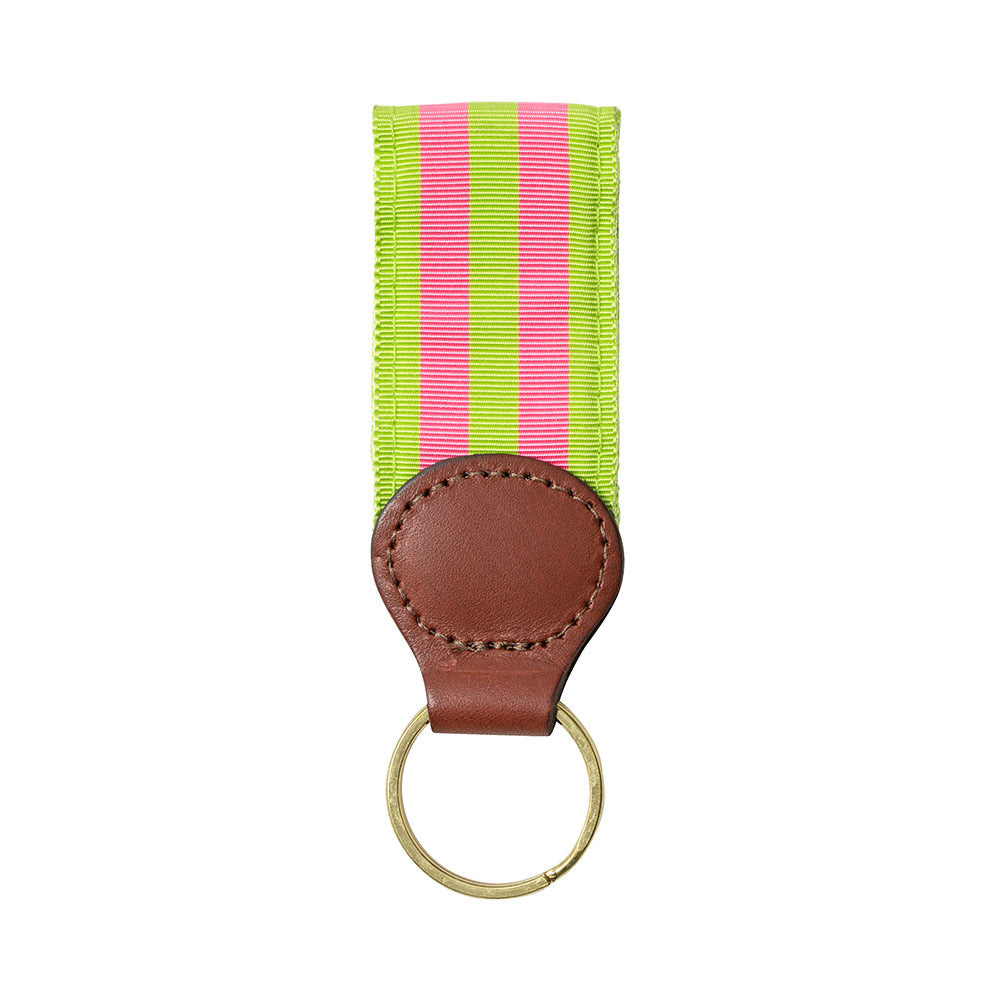 Grass Green &amp; Pink Grosgrain Ribbon Key Fob