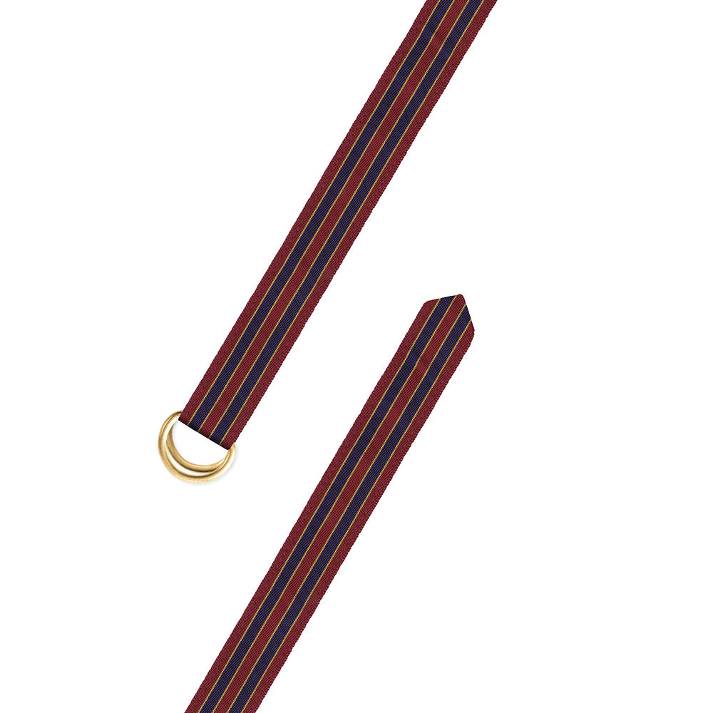 Brick, Navy &amp; Gold Grosgrain Ribbon D-Ring Belt