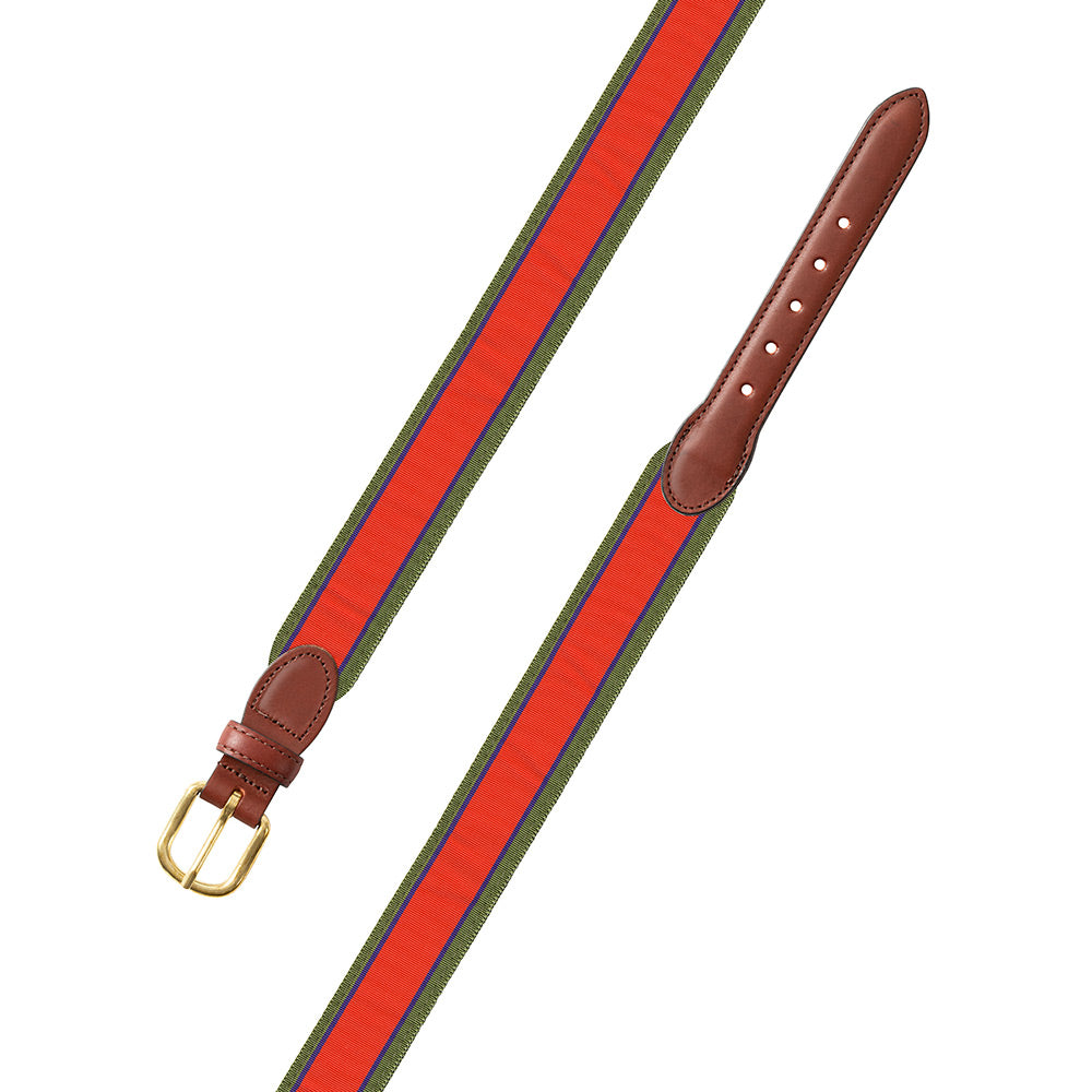 Orange &amp; Green Grosgrain Ribbon Leather Tab Belt