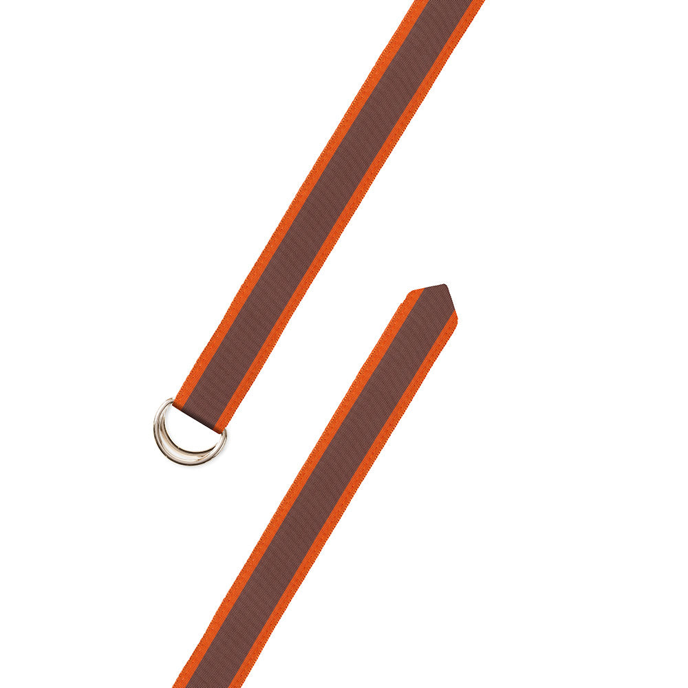 Brown &amp; Orange Grosgrain Ribbon D-Ring Belt