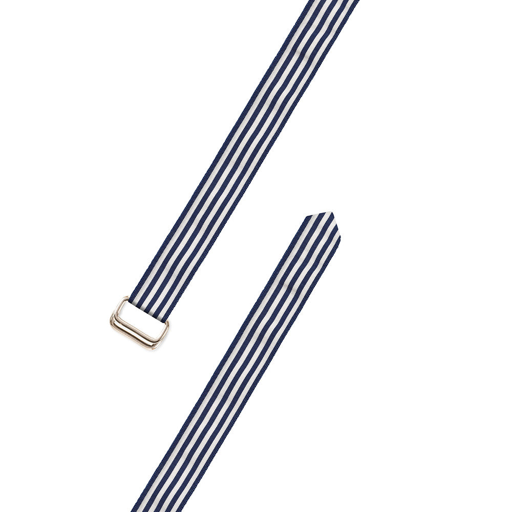Thin Stripe Navy &amp; White Grosgrain Ribbon D-Ring Belt