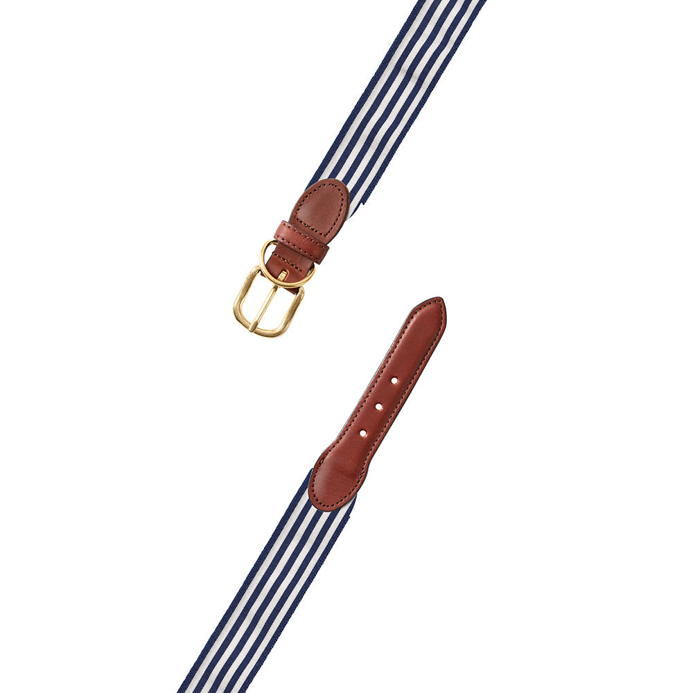 Thin Stripe Navy &amp; White Grosgrain Ribbon Dog Collar