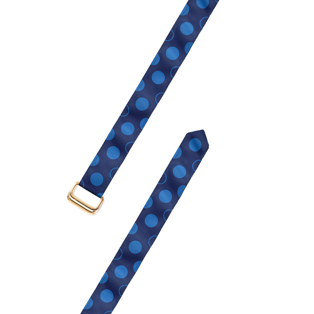Dots on Blue Grosgrain Ribbon D-Ring Belt