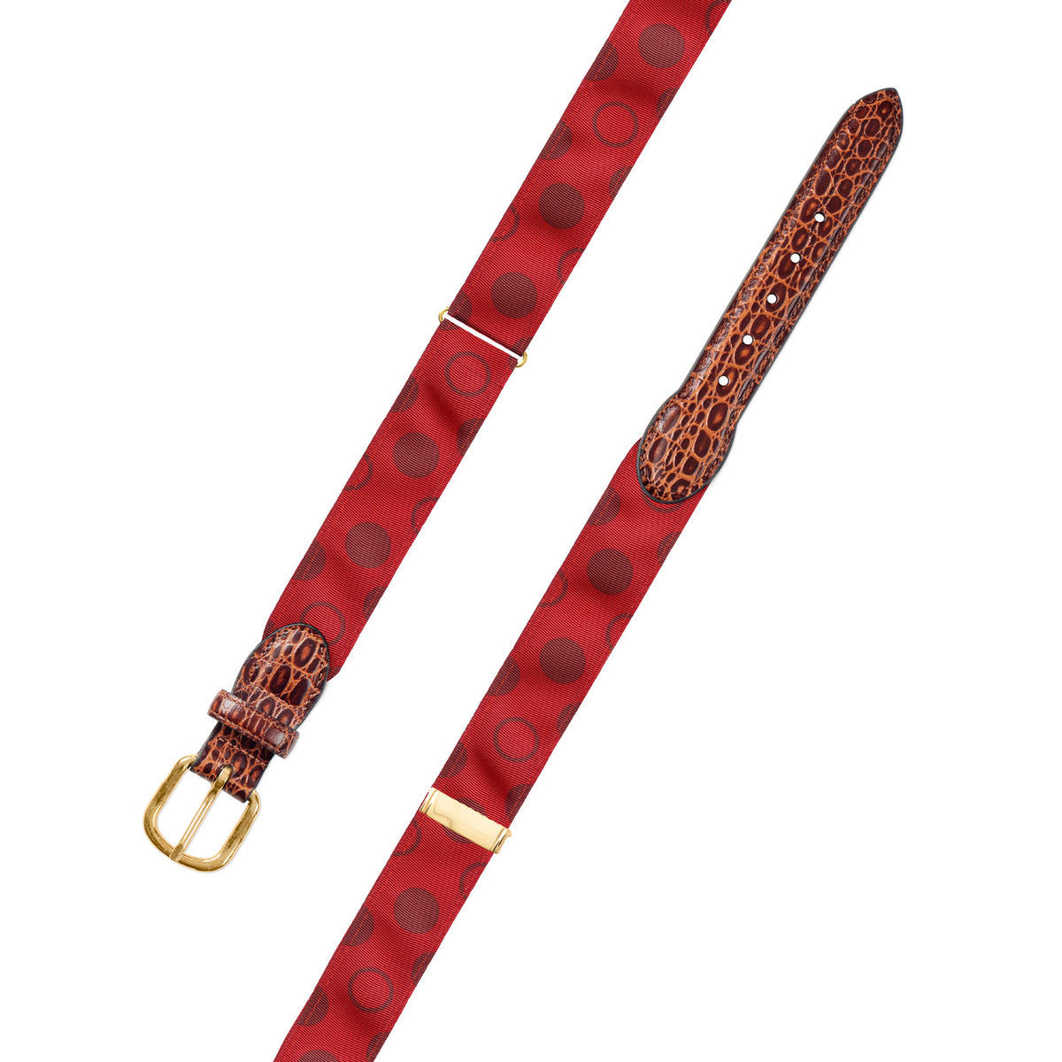 Adjustable Dots on Red Grosgrain Belt with Embossed Calf Tabs
