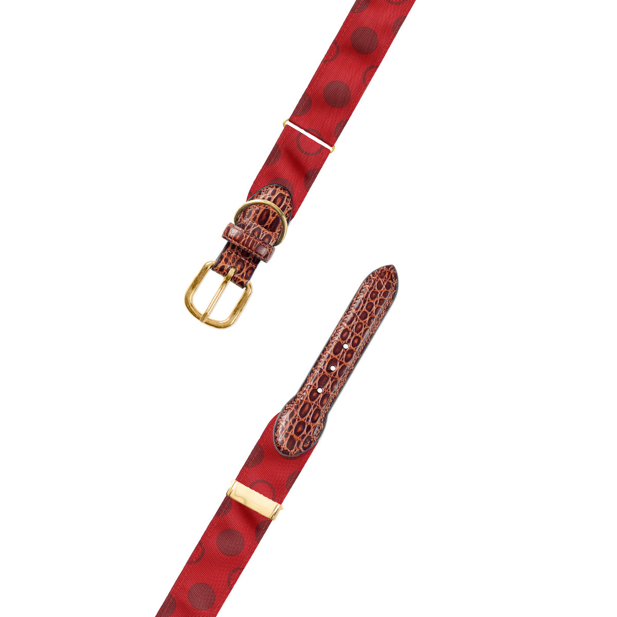 Adjustable Dots on Red Grosgrain Dog Collar with Embossed Calf Tabs