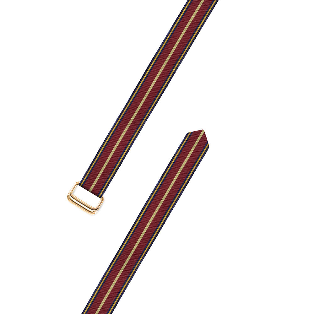Navy, Burgundy &amp; Gold Grosgrain Ribbon D-Ring Belt