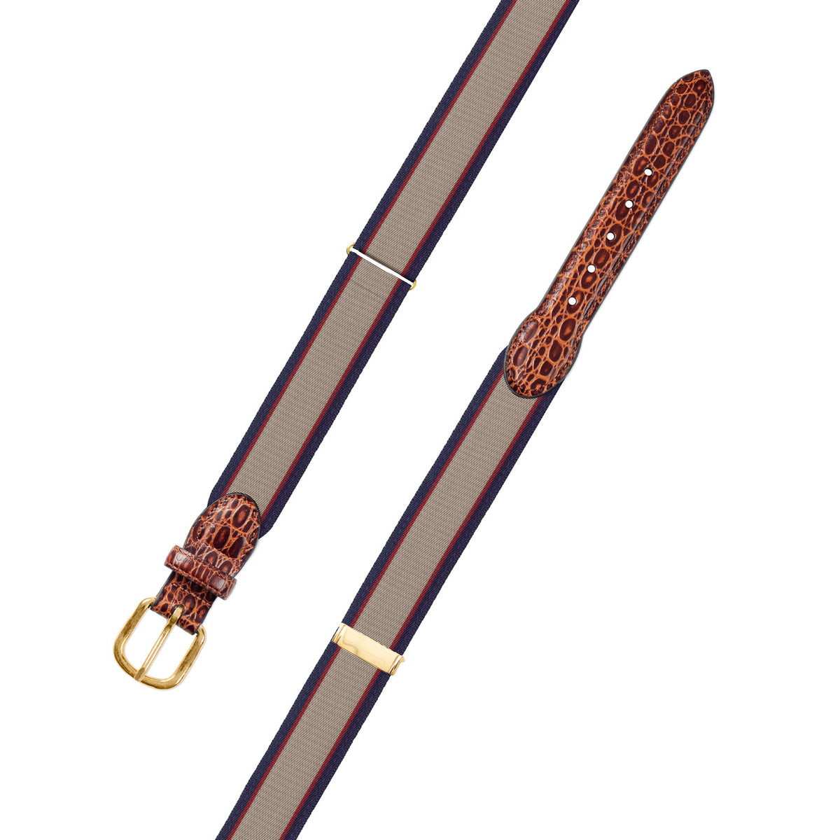 Adjustable Tan, Burgundy &amp; Navy Grosgrain Belt with Embossed Calf Tabs