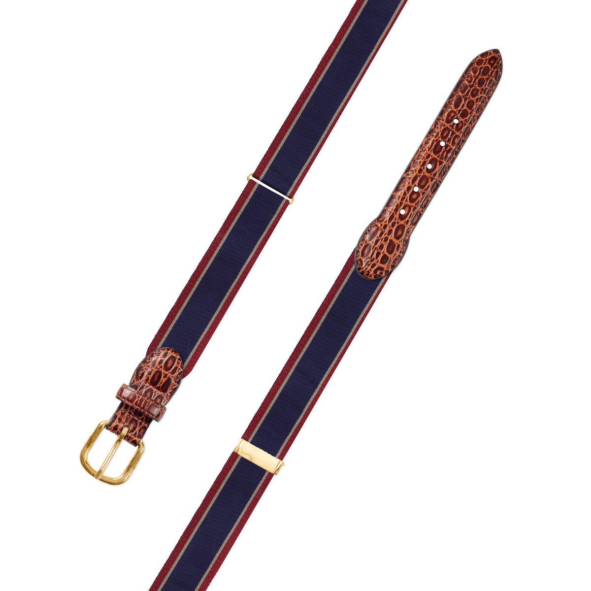 Adjustable Navy, Tan &amp; Burgundy Grosgrain Belt with Embossed Calf Tabs