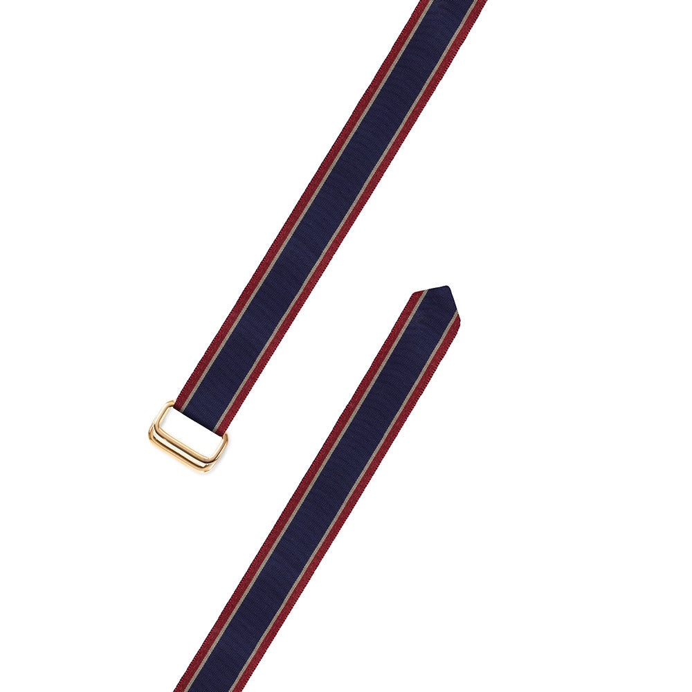 Navy, Tan &amp; Burgundy Grosgrain Ribbon D-Ring Belt
