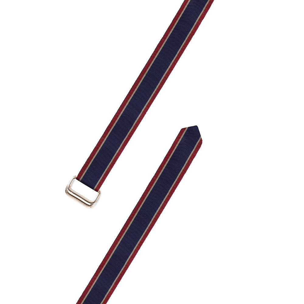 Navy, Tan &amp; Burgundy Grosgrain Ribbon D-Ring Belt