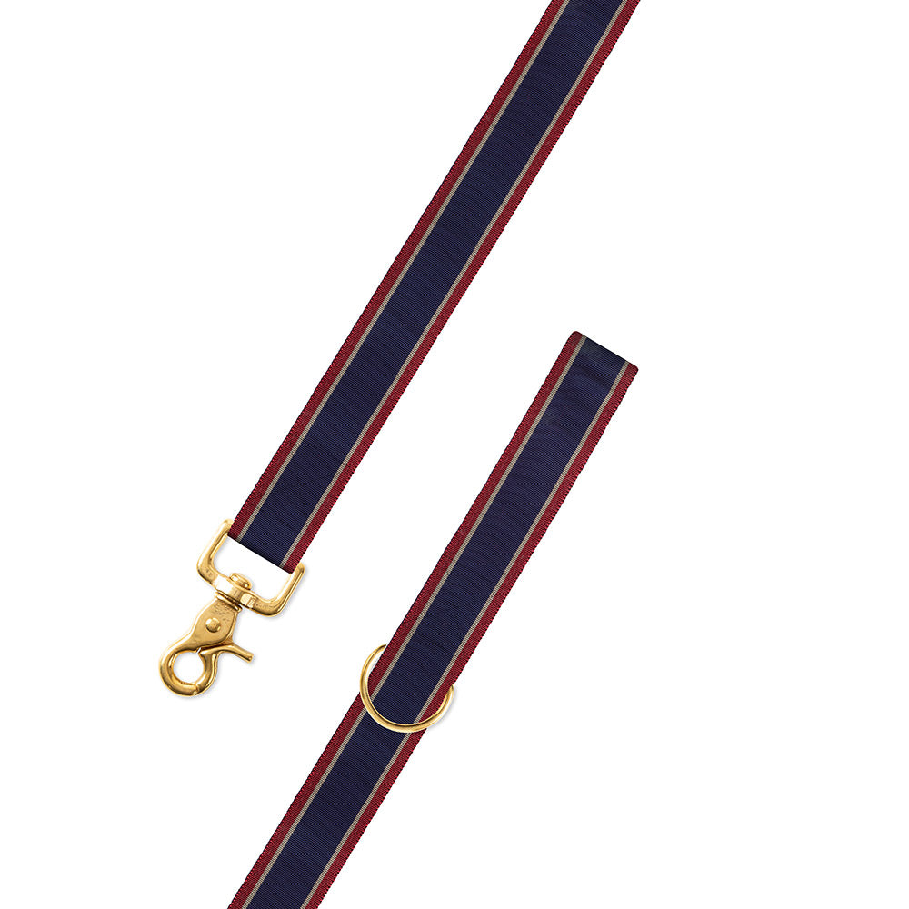 Navy, Tan &amp; Burgundy Grosgrain Ribbon Dog Leash
