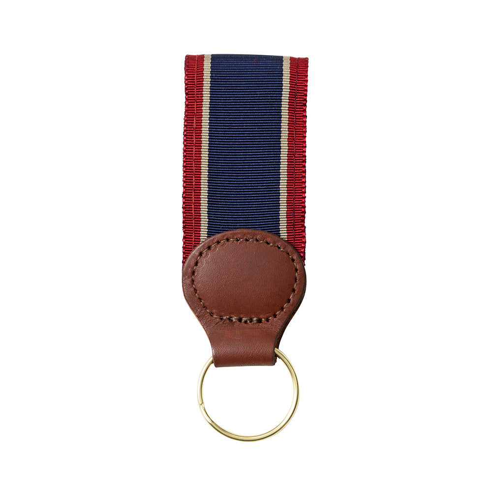 Navy, Tan &amp; Burgundy Grosgrain Ribbon Key Fob