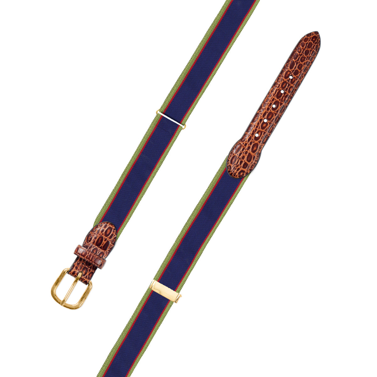Adjustable Blue, Red &amp; Green Grosgrain Belt with Embossed Calf Tabs