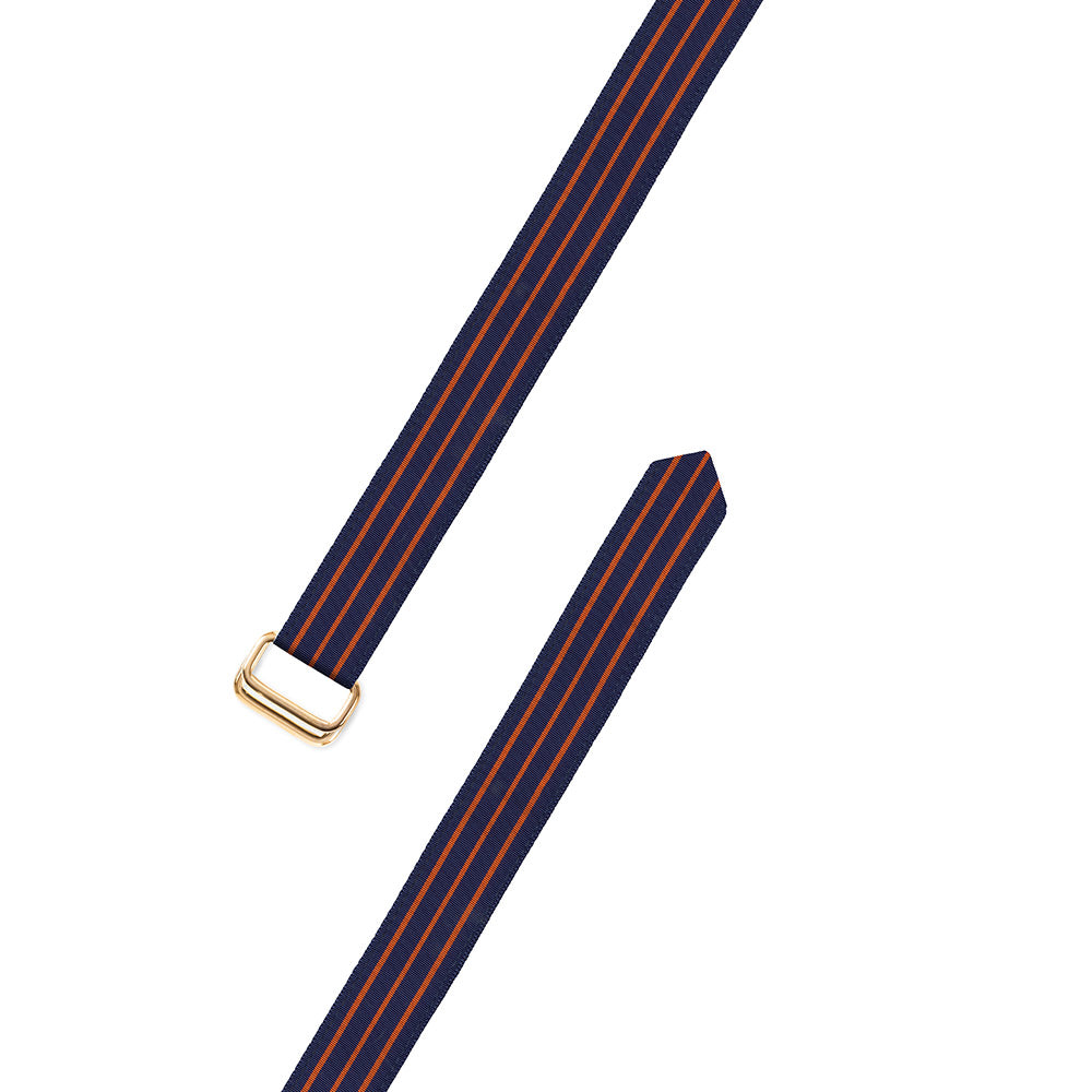 Navy &amp; Thin Orange Stripe Grosgrain Ribbon D-Ring Belt