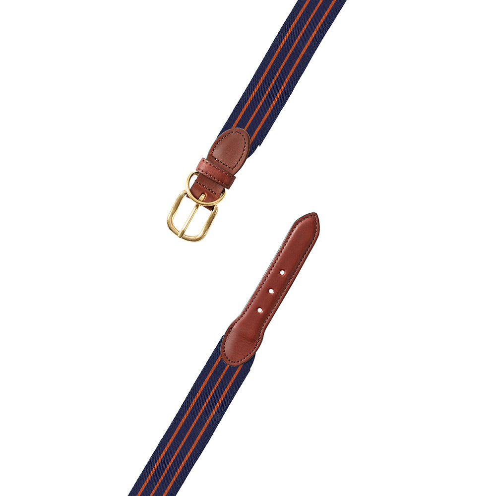 Navy &amp; Thin Orange Stripe Grosgrain Ribbon Dog Collar