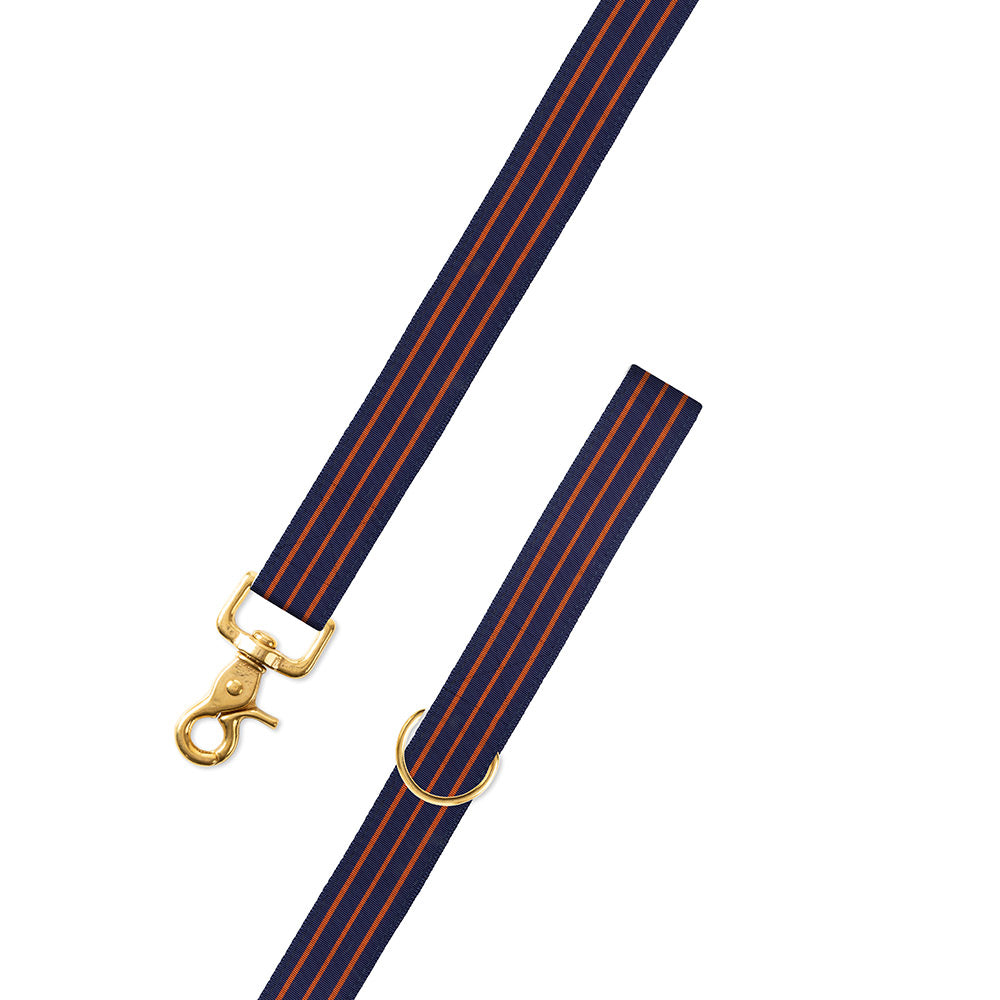 Navy &amp; Thin Orange Stripe Grosgrain Ribbon Dog Leash