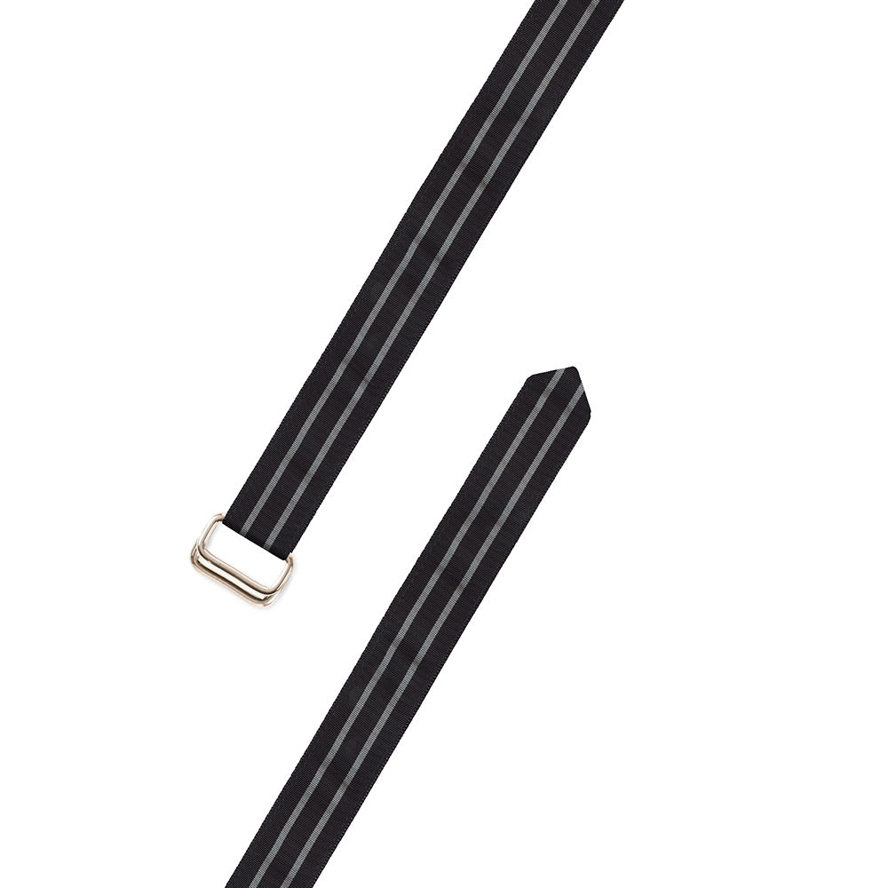 Black &amp; Silver Grosgrain Ribbon D-Ring Belt