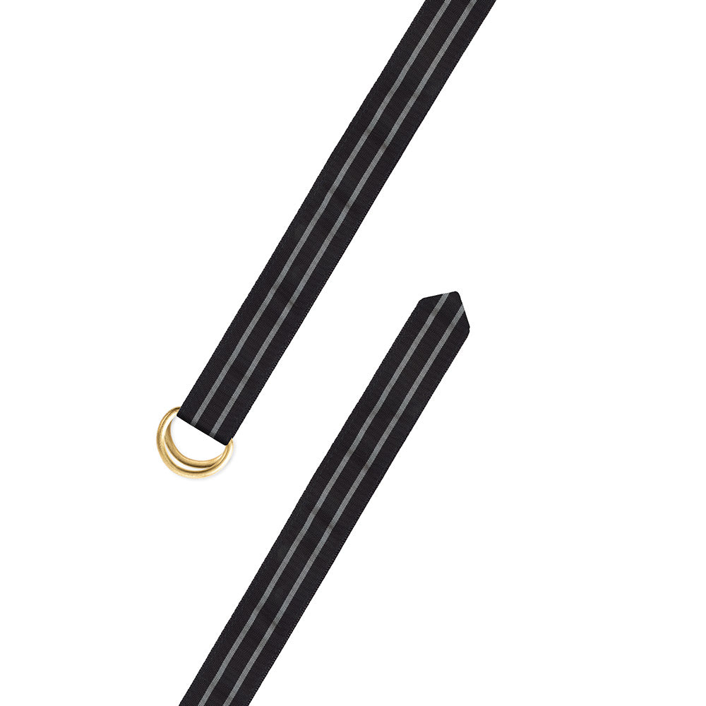 Black &amp; Silver Grosgrain Ribbon D-Ring Belt
